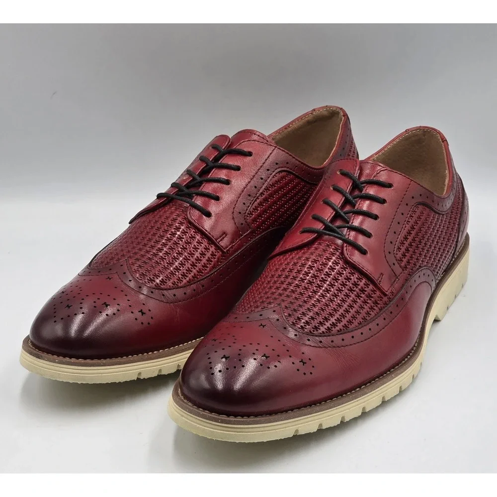 Stacy Adams Emile Wingtip Oxford Shoes Mens 10.5M Red Leather 25236-600 Lace Up